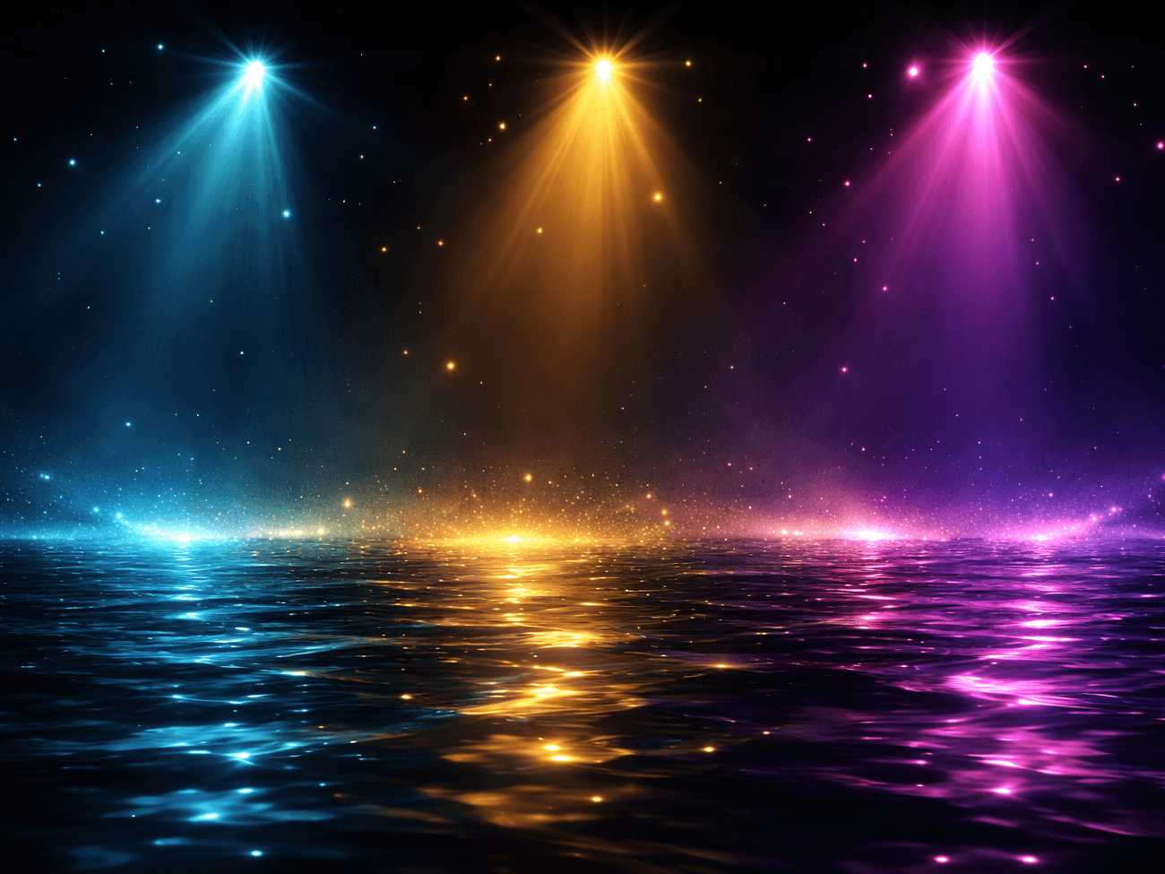 ステージ照明が湖面に反射するイメージ